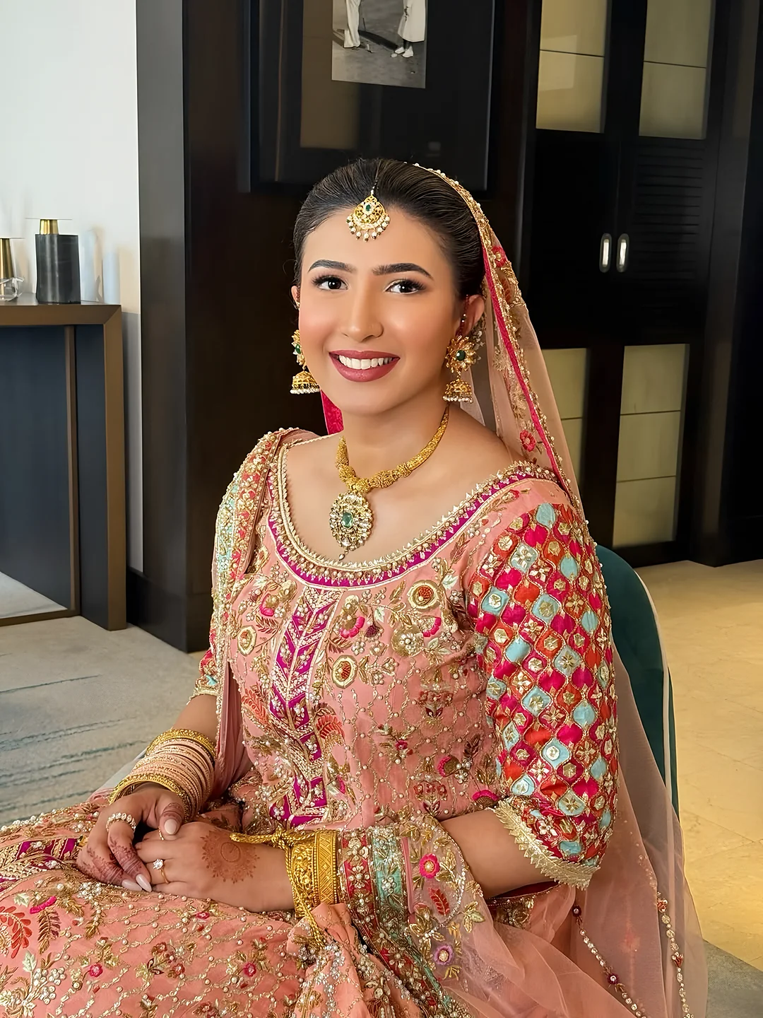 Bride in pink lehenga